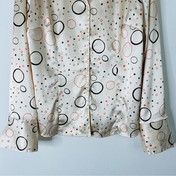 Vintage cream brown black orange satin retro 70s button front top medium - Picture 3 of 7